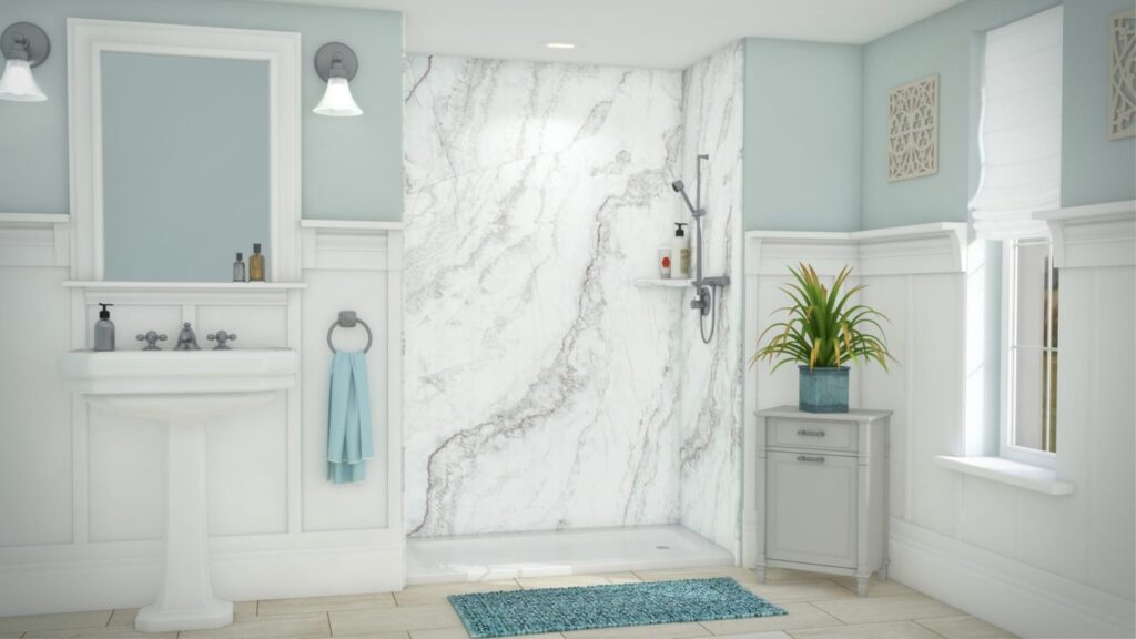 A fresh, modern bathroom shows how Mid State Baths can create a clean, relaxing space with stylish upgrades.